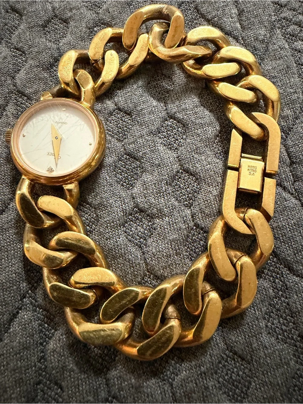 Vintage Timex Gold Tone Chunky Chain Bracelet Watch